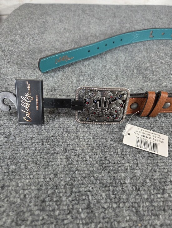 Catchfly Accessories - Catchfly Studio Girls Belt Size L Western Cactus Rhinestone Buckle Red Blue Faux